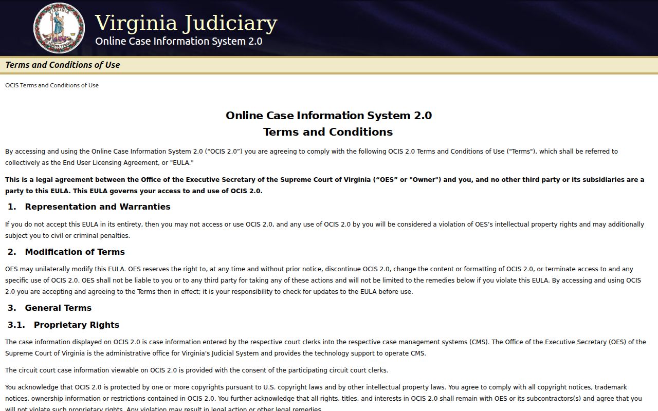Portsmouth City warrant case search controls in Virginia's statewide case system