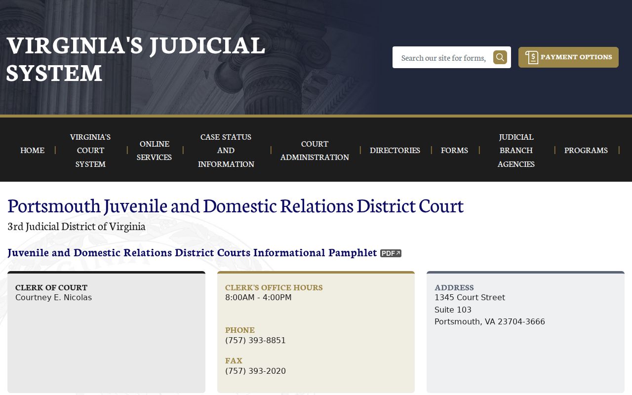 Portsmouth Juvenile and Domestic Relations District Court clerk information