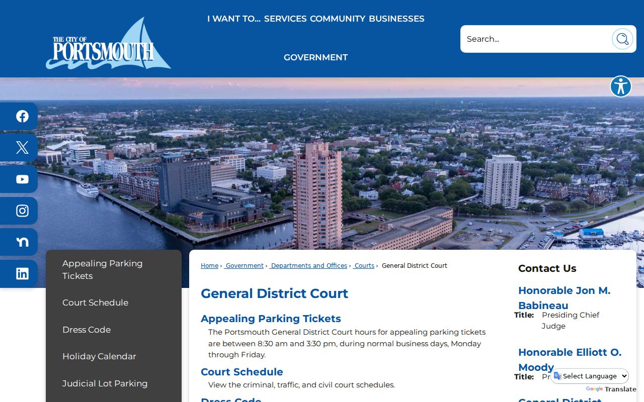 Portsmouth General District Court local docket and court information