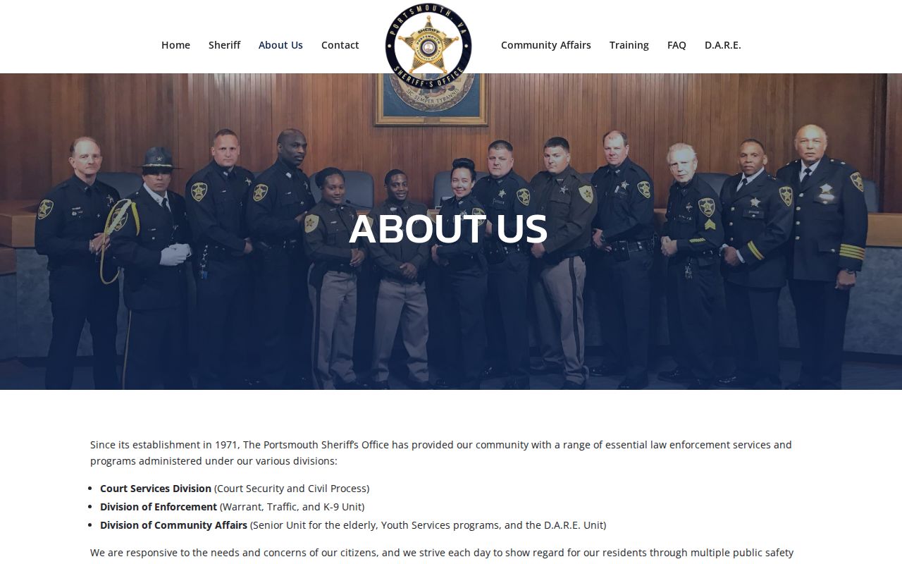 Portsmouth City warrant, traffic, and K-9 unit structure at the Sheriff's Office