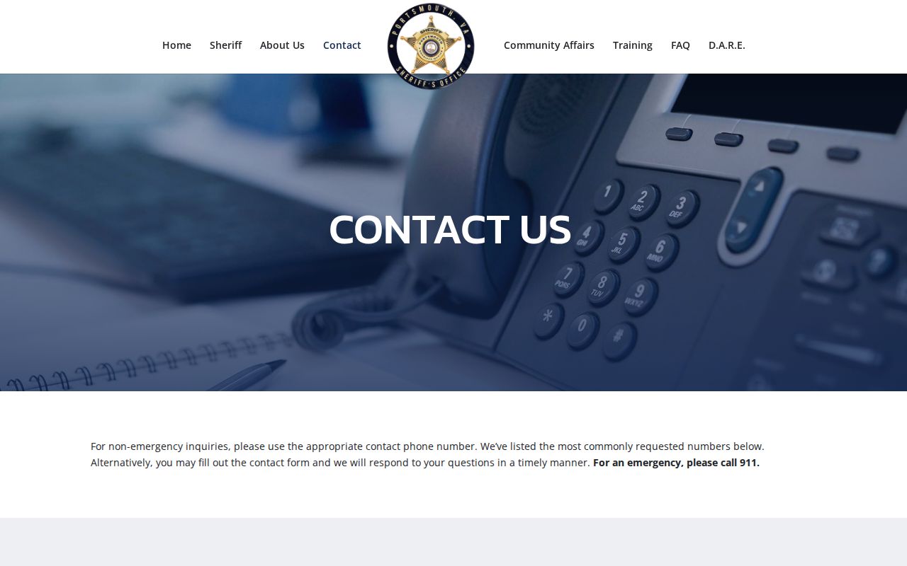 Portsmouth City warrant and jail contact details from the Sheriff's official phone page